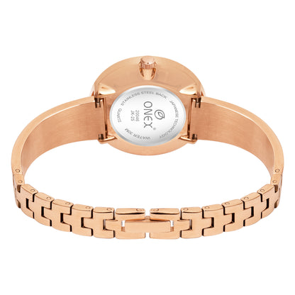 OneX Premium Rose Gold Analog Watch | Crystal-Studded Dial & Metal Bracelet