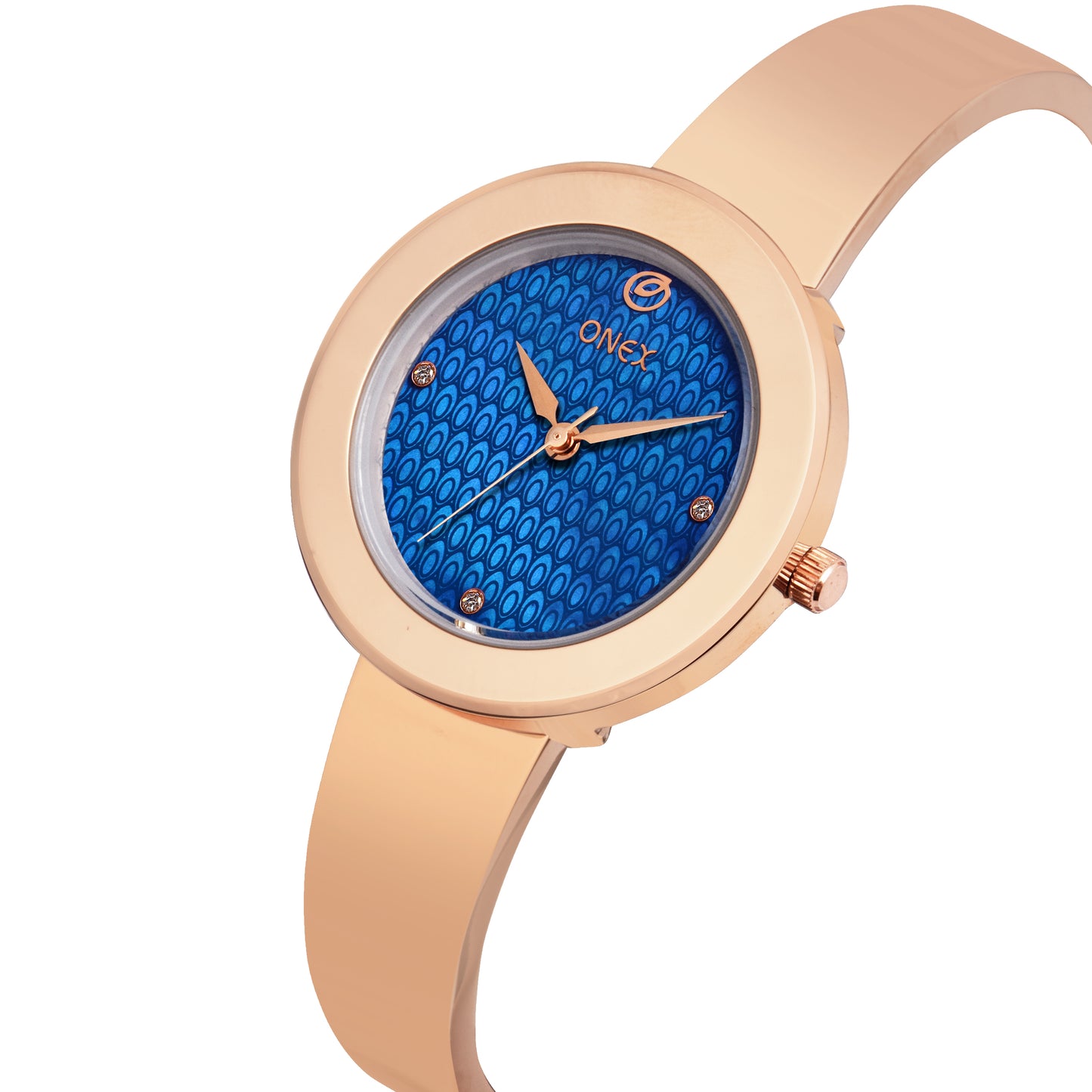 OneX Premium Rose Gold Analog Watch | Crystal-Studded Dial & Metal Bracelet