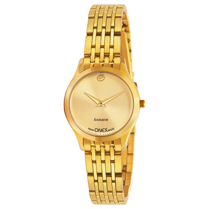 Exclusive India OneX Gold Analog Watch for Women | Premium Gold Finish Stainless Steel Strap