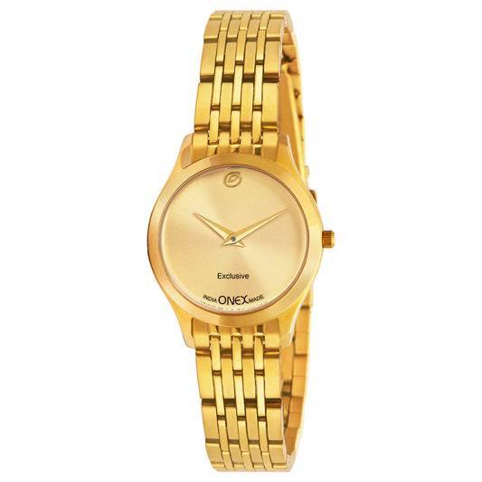 Exclusive India OneX Gold Analog Watch for Women | Premium Gold Finish Stainless Steel Strap