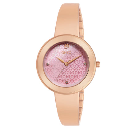 OneX Premium Rose Gold Analog Watch | Crystal-Studded Dial & Metal Bracelet