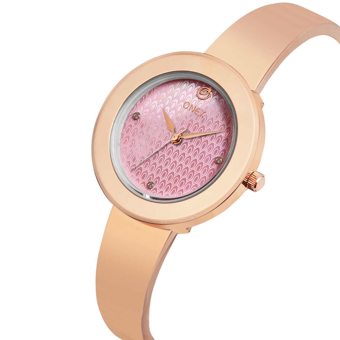 OneX Premium Rose Gold Analog Watch | Crystal-Studded Dial & Metal Bracelet