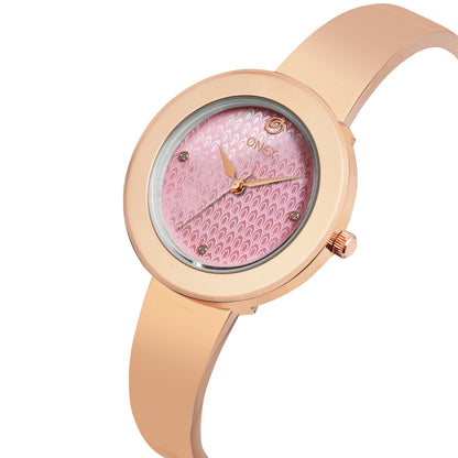 OneX Premium Rose Gold Analog Watch | Crystal-Studded Dial & Metal Bracelet