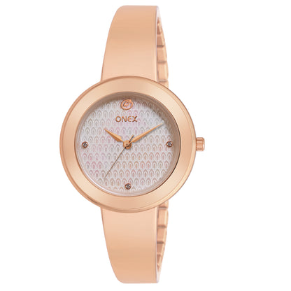 OneX Premium Rose Gold Analog Watch | Crystal-Studded Dial & Metal Bracelet