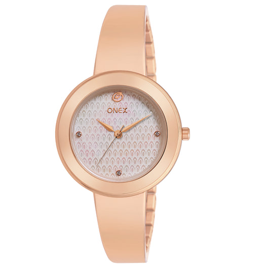 OneX Premium Rose Gold Analog Watch | Crystal-Studded Dial & Metal Bracelet