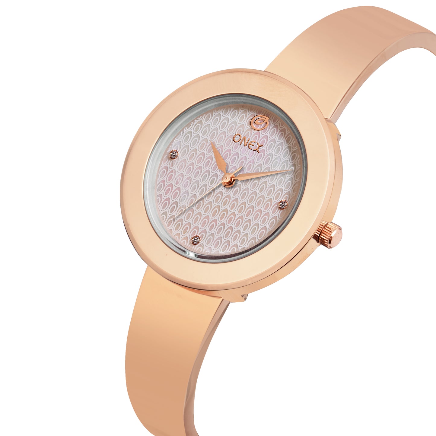 OneX Premium Rose Gold Analog Watch | Crystal-Studded Dial & Metal Bracelet