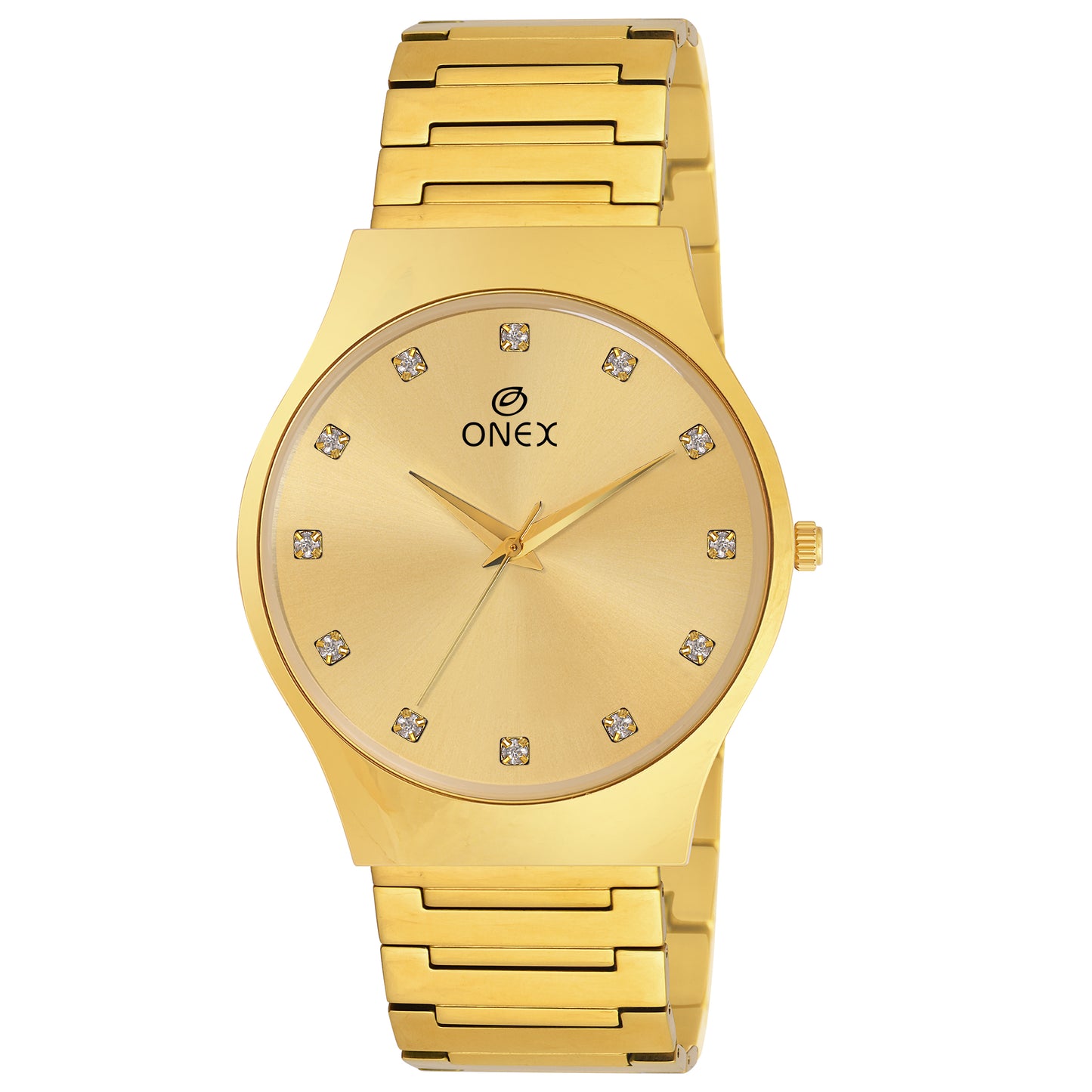 ONEX Premium Gold-Tone Analog Watch with Gold Sunray Dial & Crystal Hour Markers