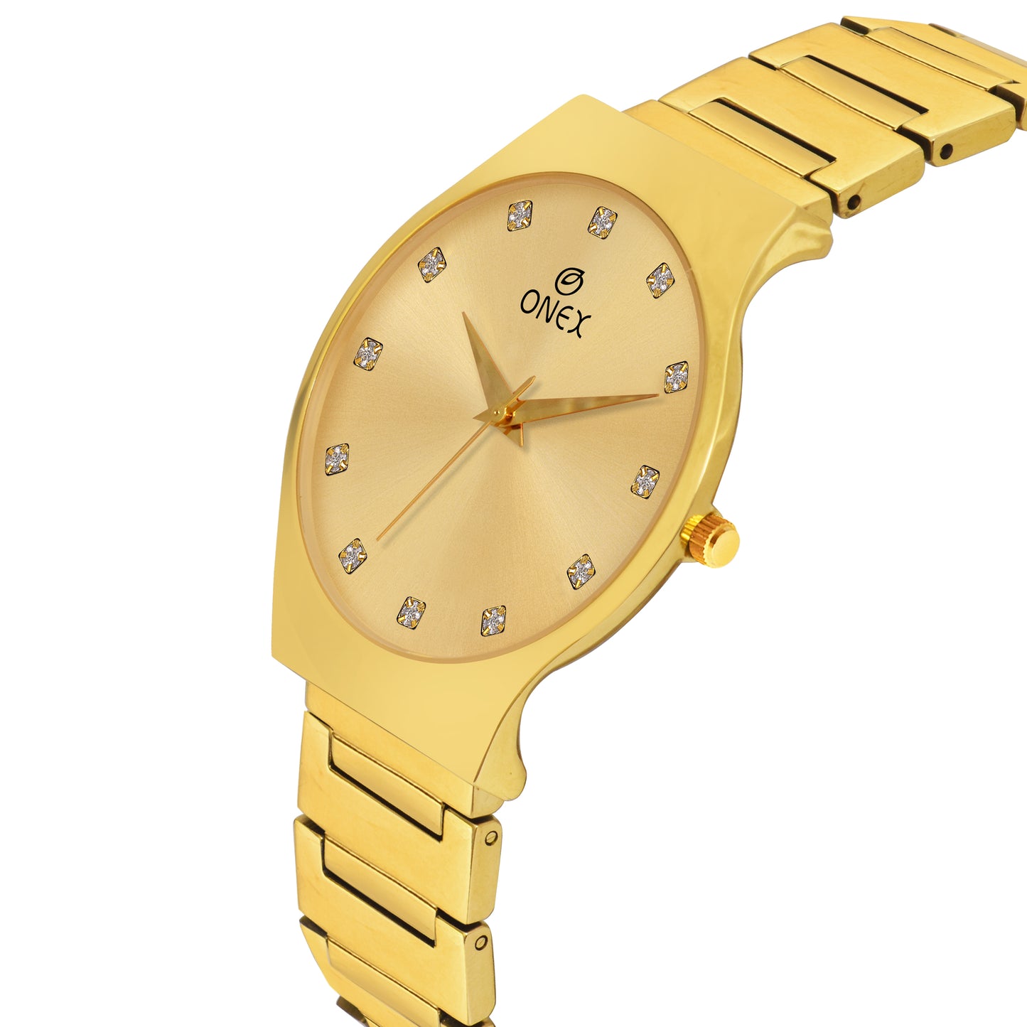 ONEX Premium Gold-Tone Analog Watch with Gold Sunray Dial & Crystal Hour Markers