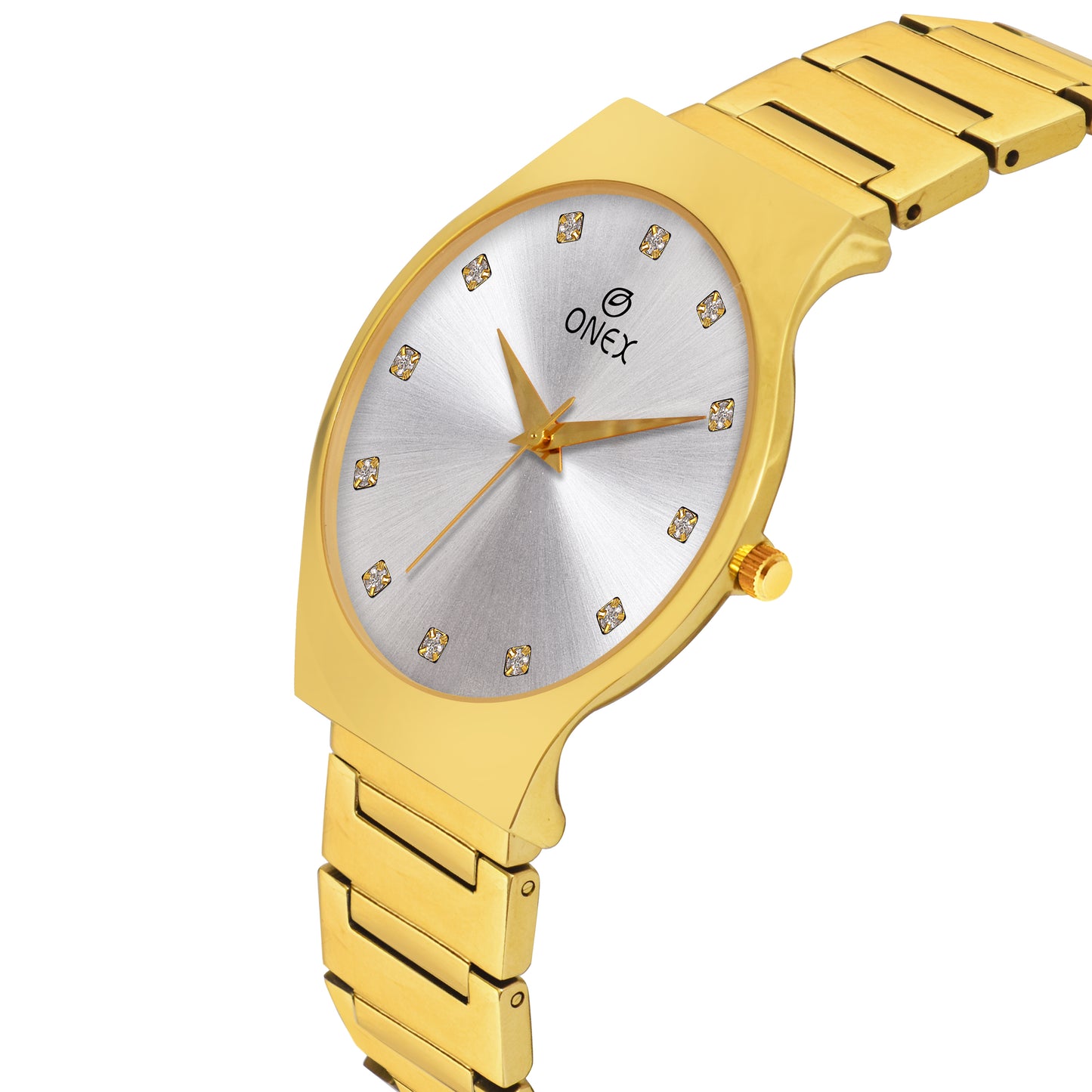 ONEX Premium Gold-Tone Analog Watch with Gold Sunray Dial & Crystal Hour Markers