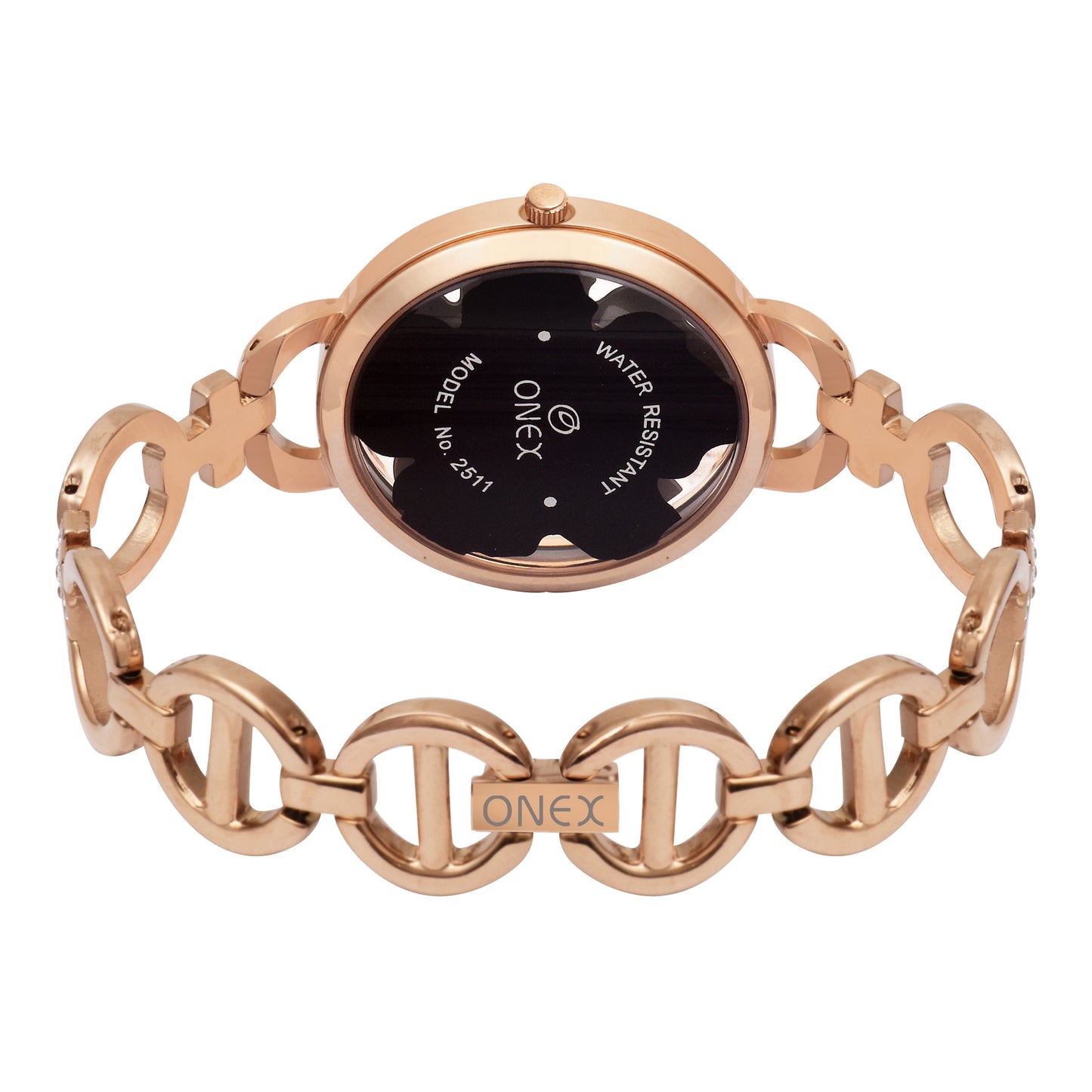 ONEX Rose Gold Women’s Bracelet Watch with Purple Textured Dial & Crystal Accents