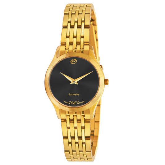 Exclusive India OneX Gold Analog Watch for Women | Premium Gold Finish Stainless Steel Strap