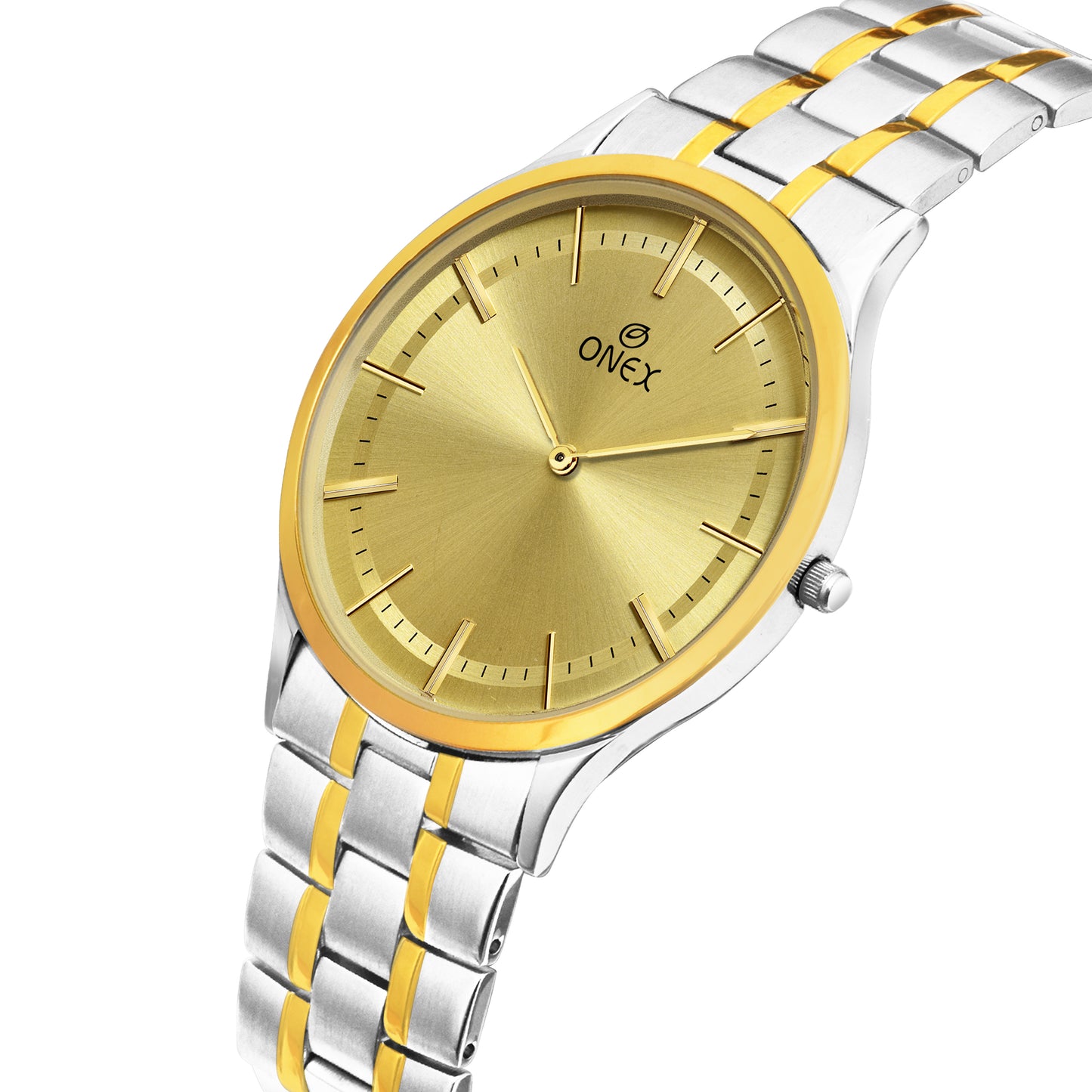 ONEX Men’s Analog Watch | Gold Dial with Two-Tone Stainless Steel Strap | Classic Formal Wrist Watch
