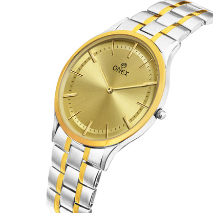 ONEX Men’s Analog Watch | Gold Dial with Two-Tone Stainless Steel Strap | Classic Formal Wrist Watch