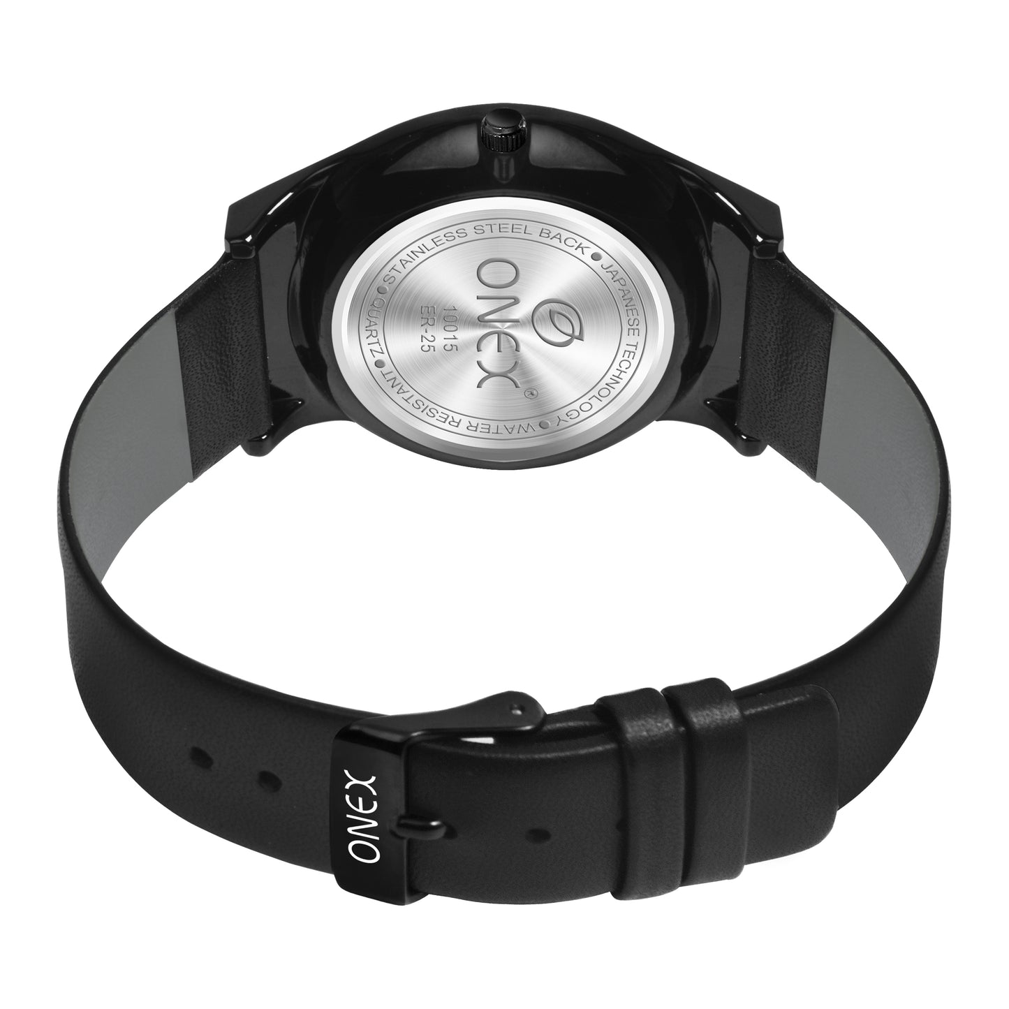 ONEX Luxury Black Dial Analog Watch with Crystal Studded Design & Black Leather Strap