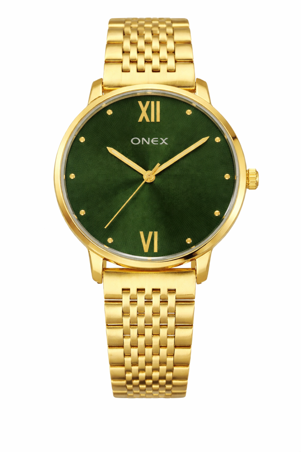 ONEX Women's Analog Wrist Watch for women | Gold Stainless Steel Bracelet Strap | Green Sunray Dial | Premium Casual & Formal Watch