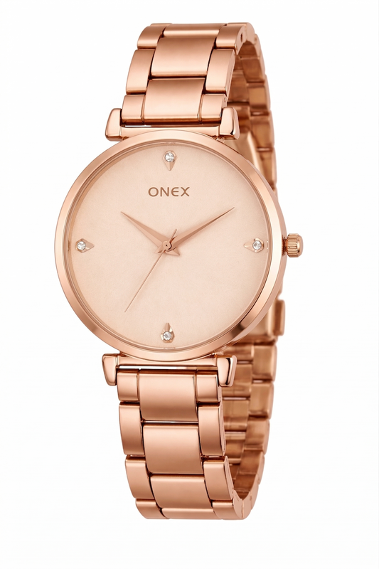 ONEX Women's Rose Gold Analog Watch | Elegant Glossy Metal Bracelet | Premium Sunray RoseGold Dial  | Fashion Wrist Watch for Women