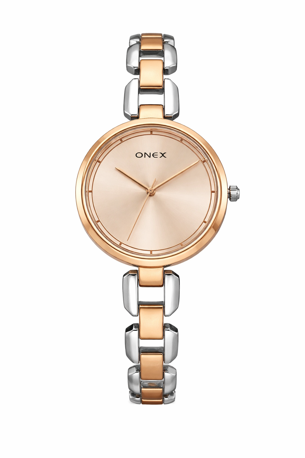 ONEX Women's Rose Gold & Silver Two-Tone Bracelet Analog Watch with Sunray RoseGold Dial | Elegant Dress Watch