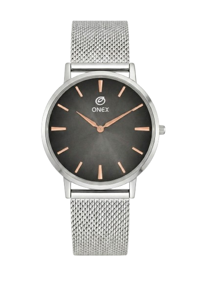 ONEX Men’s Analog Watch with Grey Sunray Dial & Silver Stainless Steel Mesh Strap | Minimal Classic Design