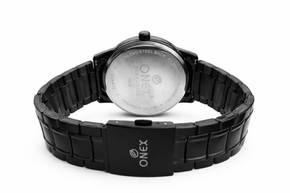 ONEX Men’s Analog Black Dial Watch with Gold Tone Markers & Stainless Steel Black Strap – Stylish Casual & Formal Watch