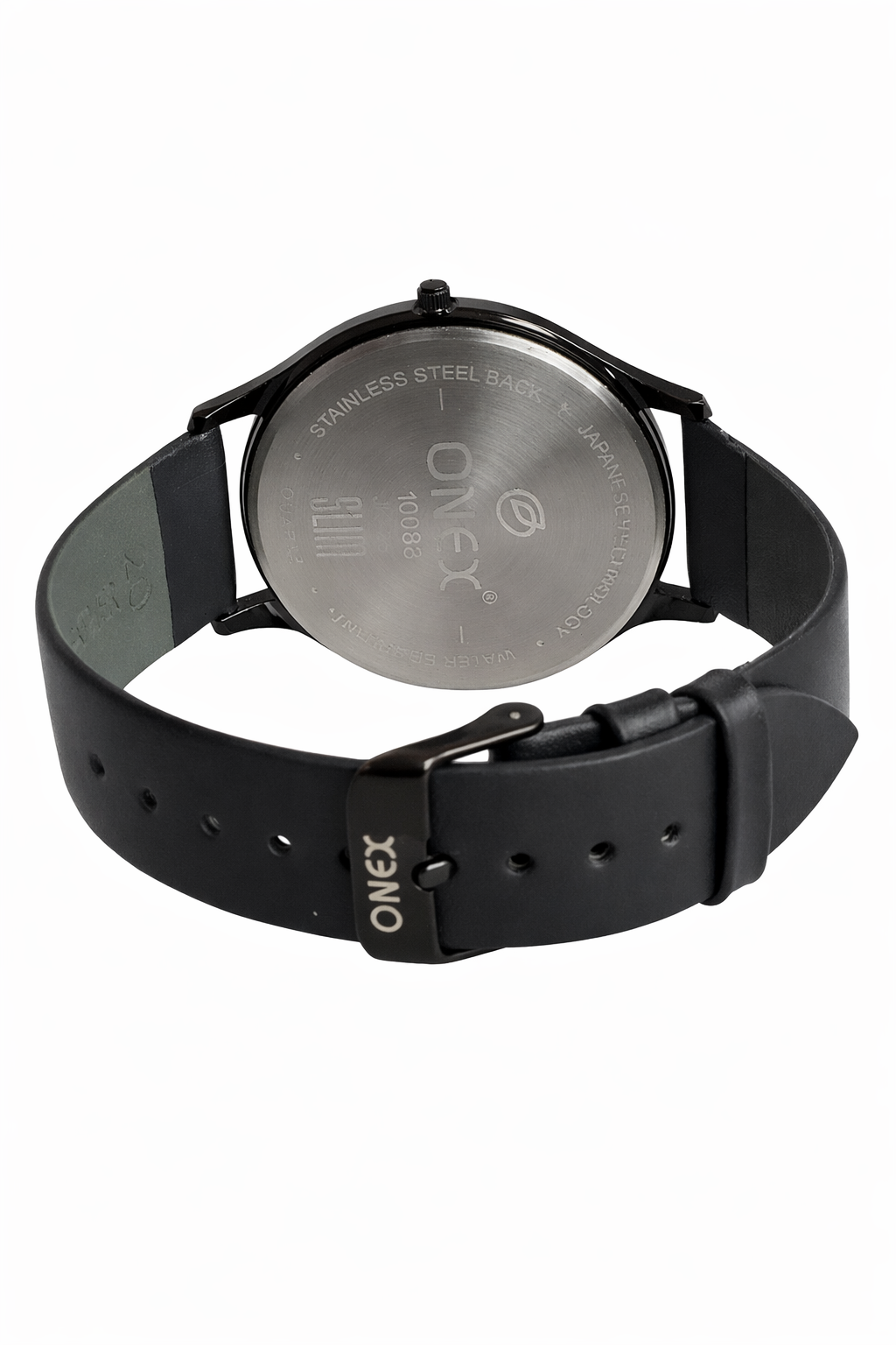 ONEX Men’s Analog Watch with Silver Dial, Crystal Studded Bezel & Black Leather Strap – Stylish Casual & Formal Wrist Watch for Men