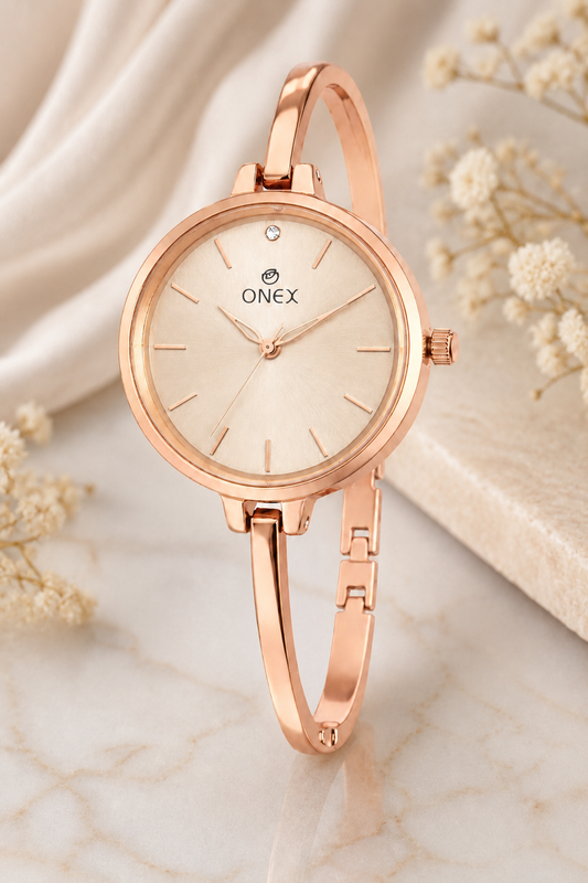 ONEX Women’s Rose Gold Analog Watch | Minimal Slim Bracelet Watch for Girls & Women