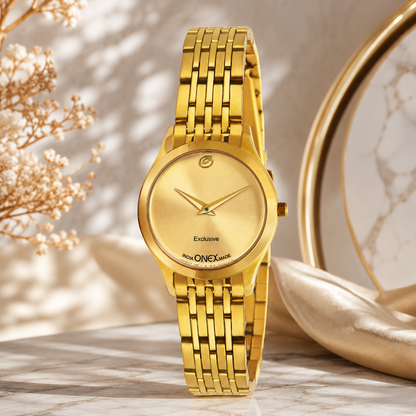 Exclusive India OneX Gold Analog Watch for Women | Premium Gold Finish Stainless Steel Strap