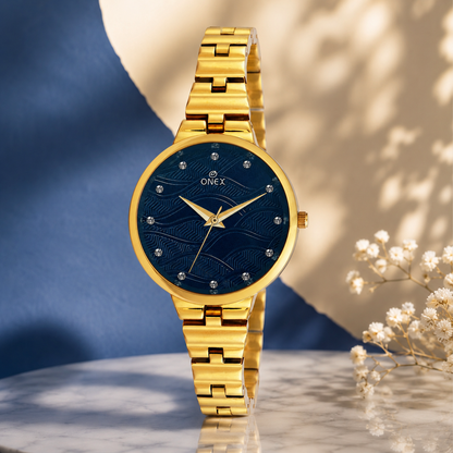 ONEX Stylish Gold Bracelet Watch for Women with Designer Textured Dial