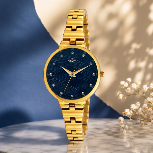 ONEX Stylish Gold Bracelet Watch for Women with Designer Textured Dial