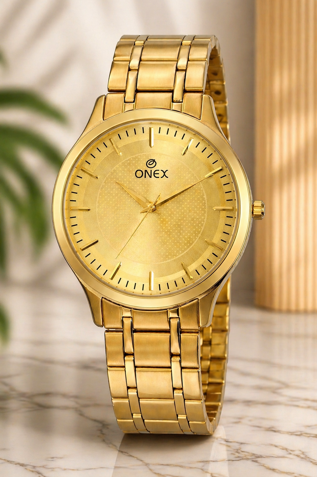 ONEX Premium Gold-Tone Analog Watch for Women | Stainless Steel Bracelet Strap | Quartz Movement | Elegant Casual & Party Wear Wrist Watch