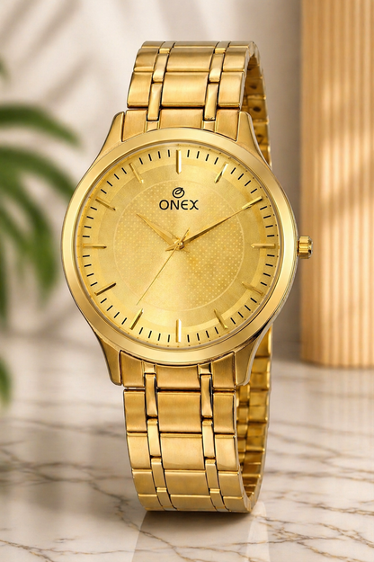 ONEX Premium Gold-Tone Analog Watch for Women | Stainless Steel Bracelet Strap | Quartz Movement | Elegant Casual & Party Wear Wrist Watch