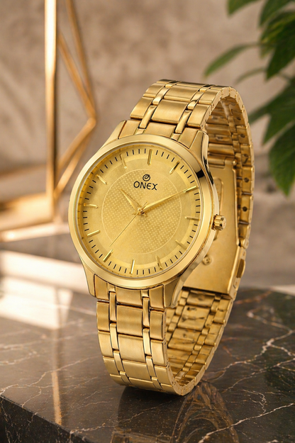 ONEX Premium Gold-Tone Analog Watch for Women | Stainless Steel Bracelet Strap | Quartz Movement | Elegant Casual & Party Wear Wrist Watch