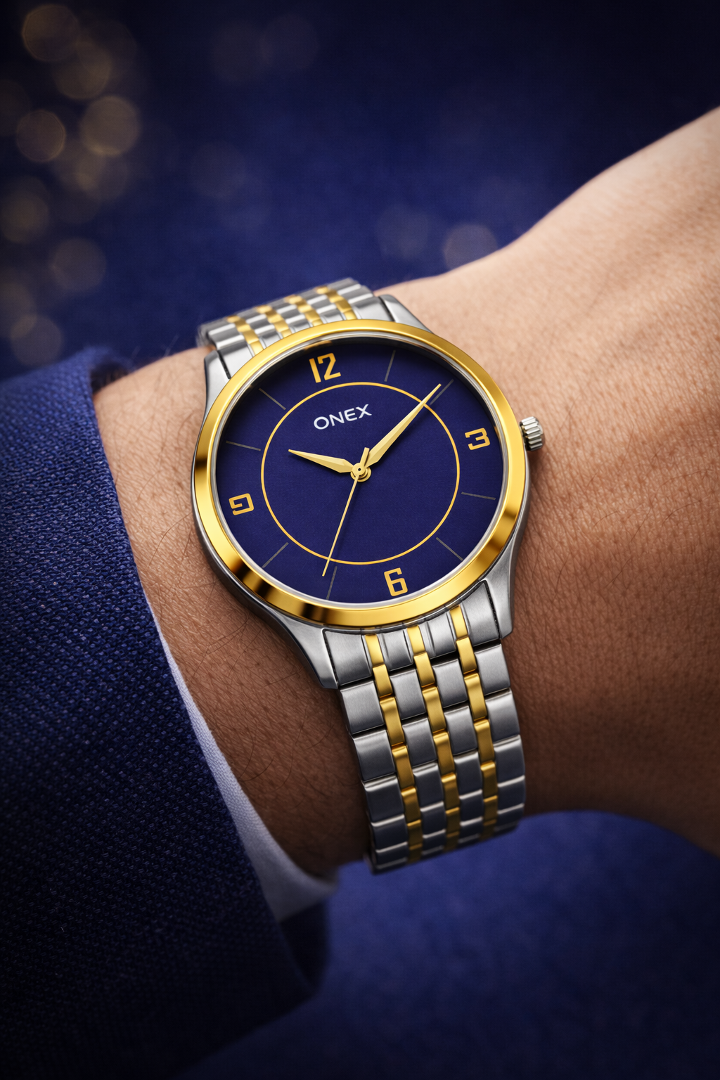 ONEX Men's Classic Blue Dial Two-Tone Stainless Steel Analog Watch