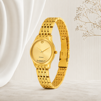 Exclusive India OneX Gold Analog Watch for Women | Premium Gold Finish Stainless Steel Strap