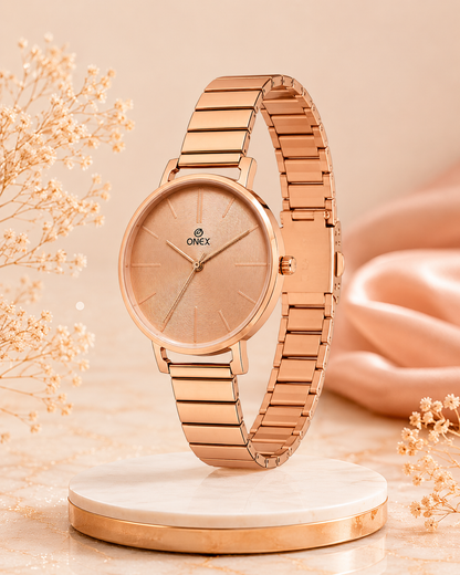 OneX Stylish Rose Gold Analog Watch for Women | Elegant Party & Daily Wear