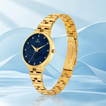 ONEX Stylish Gold Bracelet Watch for Women with Designer Textured Dial