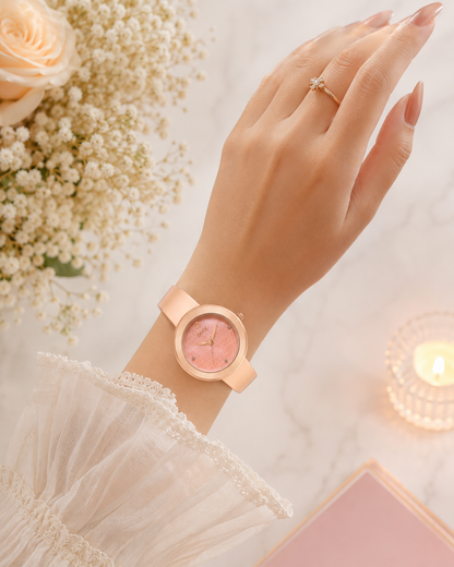 OneX Premium Rose Gold Analog Watch | Crystal-Studded Dial & Metal Bracelet