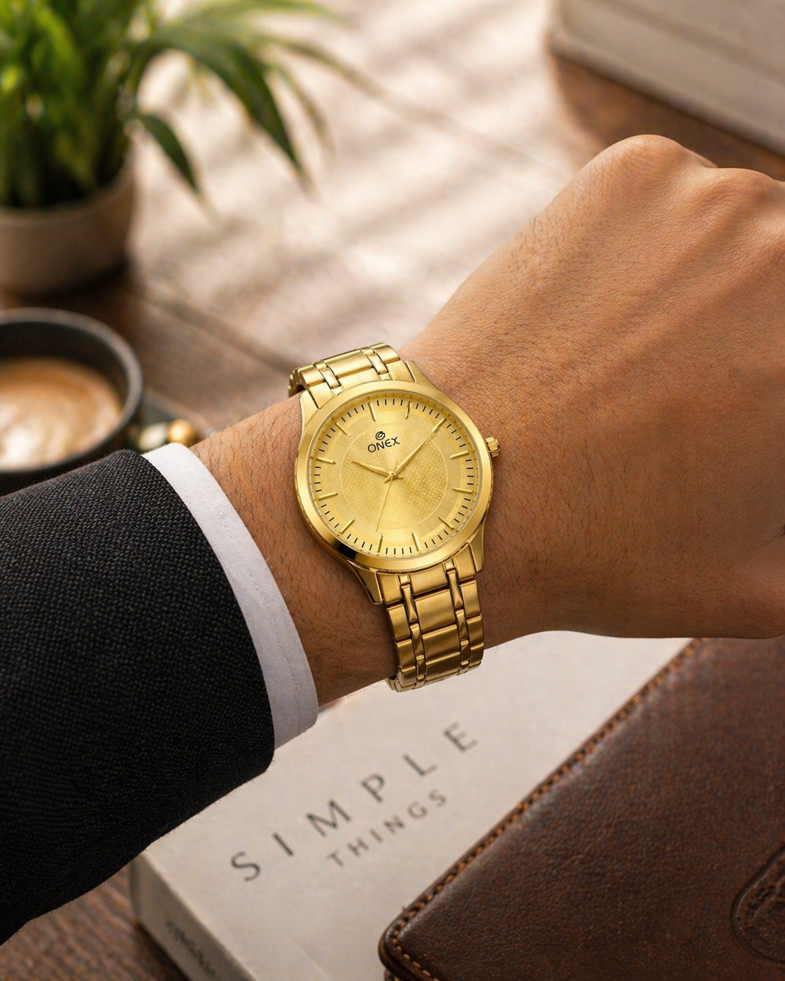 ONEX Premium Gold-Tone Analog Watch for Women | Stainless Steel Bracelet Strap | Quartz Movement | Elegant Casual & Party Wear Wrist Watch