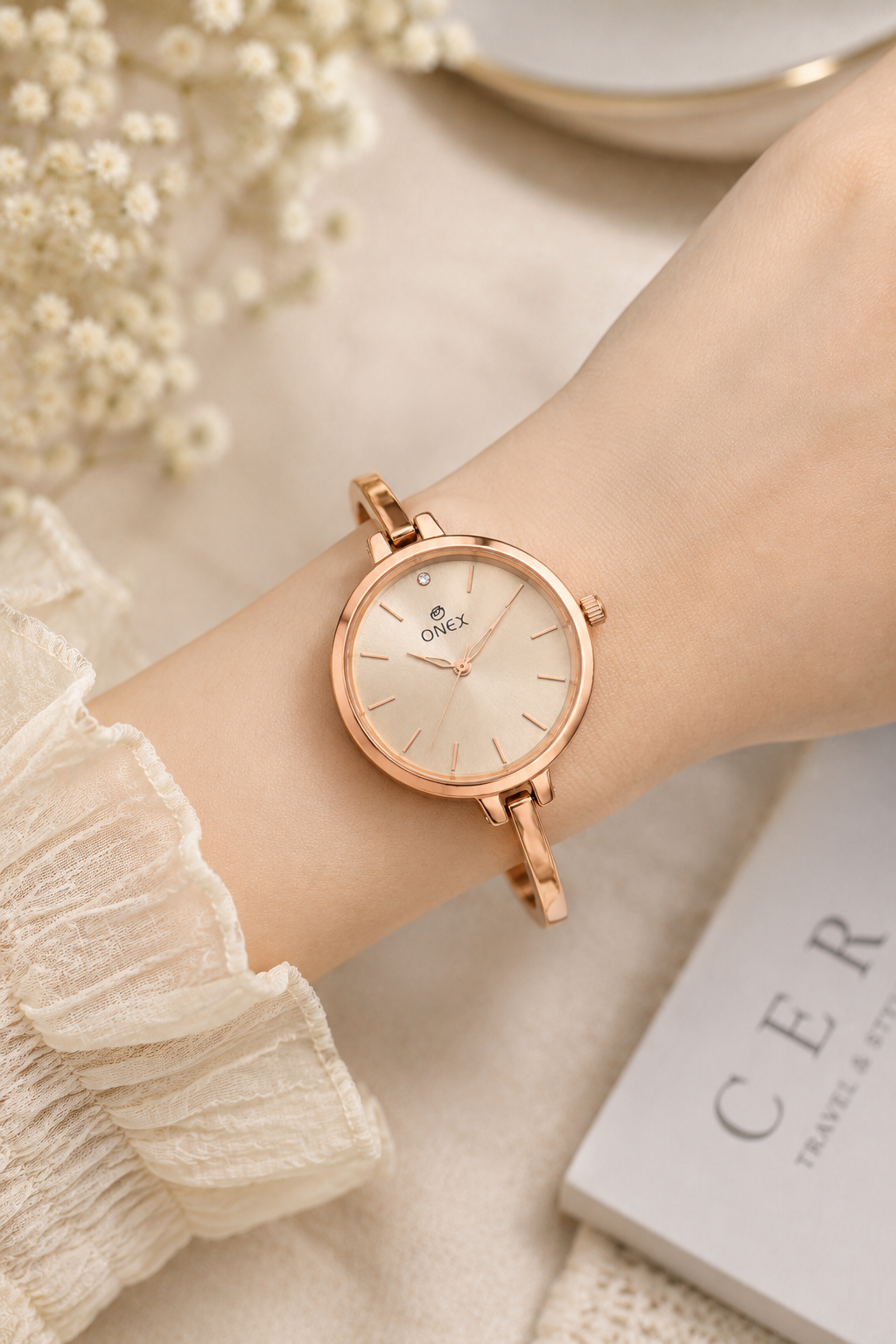 ONEX Women’s Rose Gold Analog Watch | Minimal Slim Bracelet Watch for Girls & Women