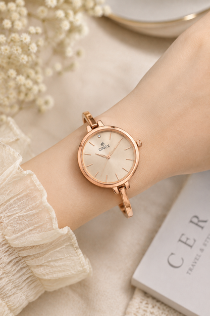 ONEX Women’s Rose Gold Analog Watch | Minimal Slim Bracelet Watch for Girls & Women
