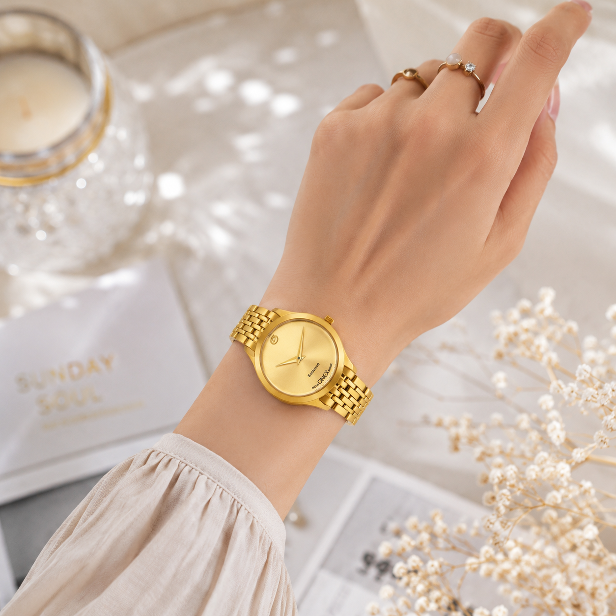 Exclusive India OneX Gold Analog Watch for Women | Premium Gold Finish Stainless Steel Strap