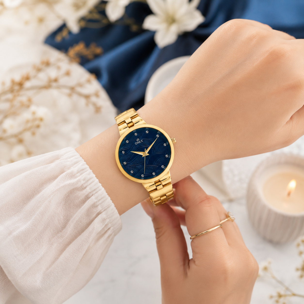 ONEX Stylish Gold Bracelet Watch for Women with Designer Textured Dial