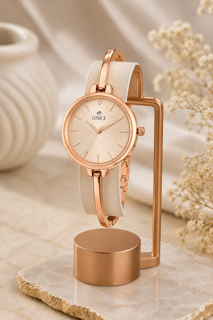 ONEX Women’s Rose Gold Analog Watch | Minimal Slim Bracelet Watch for Girls & Women