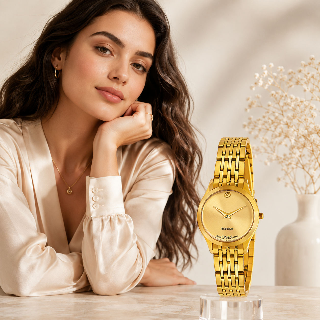 Exclusive India OneX Gold Analog Watch for Women | Premium Gold Finish Stainless Steel Strap