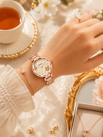 ONEX Women's Rose Gold Analog Watch | Floral Sunray RoseGold Dial | Premium Bracelet Strap | Quartz Movement | Elegant Dress Watch