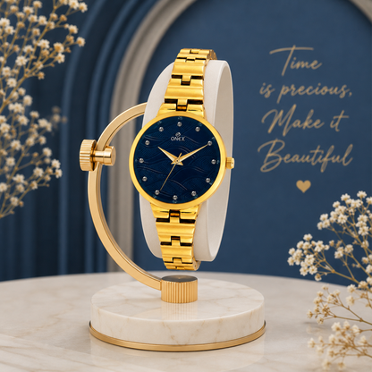 ONEX Stylish Gold Bracelet Watch for Women with Designer Textured Dial