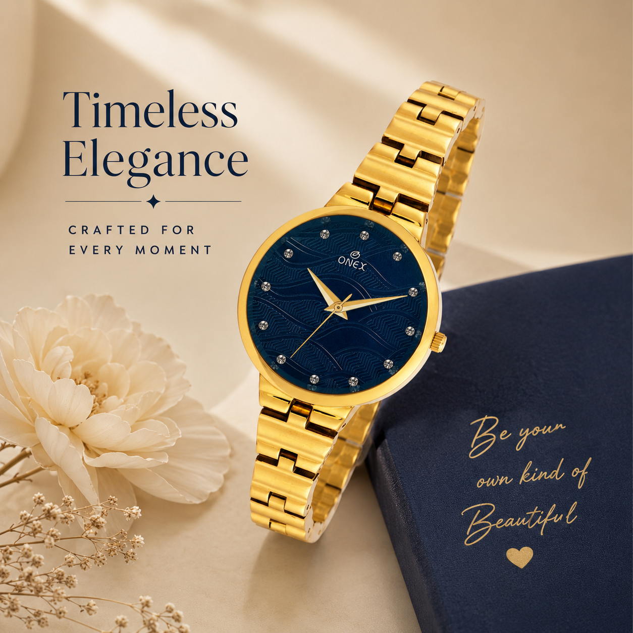 ONEX Stylish Gold Bracelet Watch for Women with Designer Textured Dial