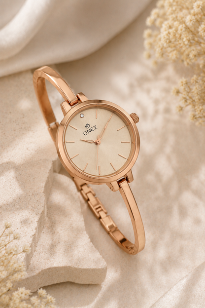 ONEX Women’s Rose Gold Analog Watch | Minimal Slim Bracelet Watch for Girls & Women