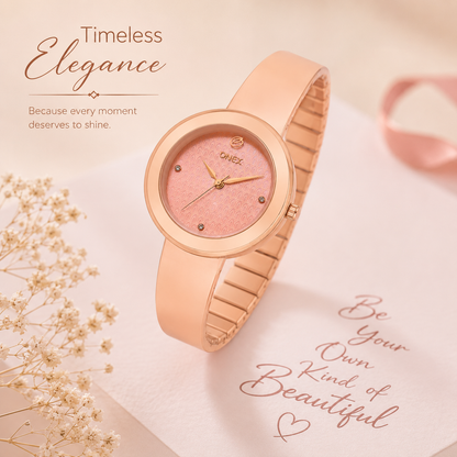 OneX Premium Rose Gold Analog Watch | Crystal-Studded Dial & Metal Bracelet