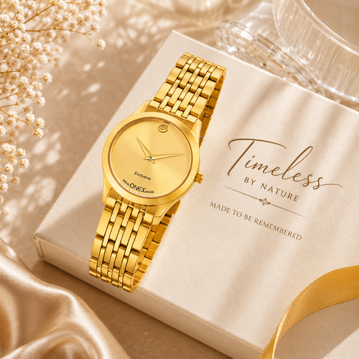 Exclusive India OneX Gold Analog Watch for Women | Premium Gold Finish Stainless Steel Strap