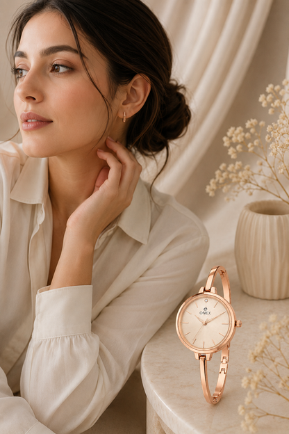 ONEX Women’s Rose Gold Analog Watch | Minimal Slim Bracelet Watch for Girls & Women